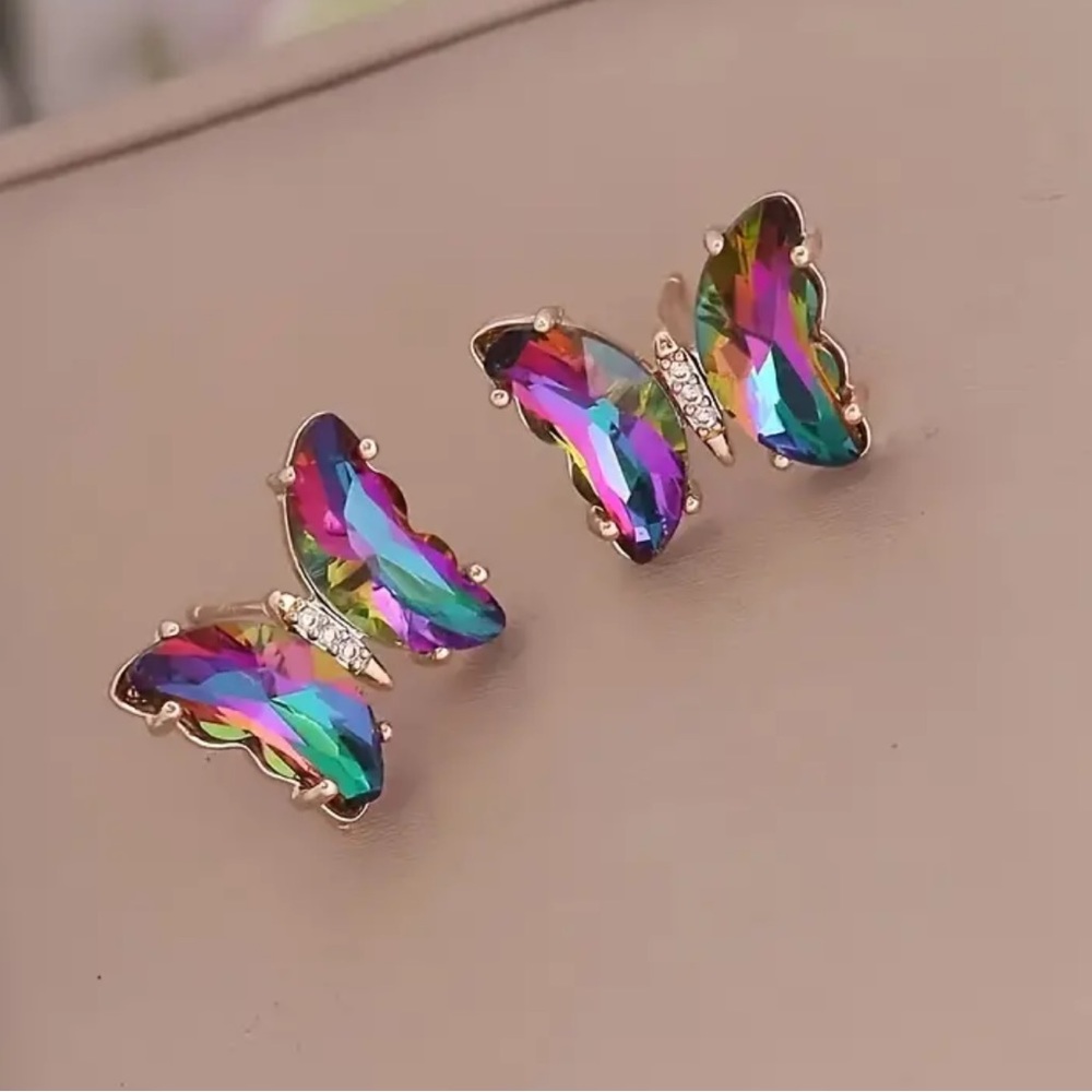 NEW Colorful Sapphire Gold 18k Butterfly Elegant Summer Stud Vacation Earrings